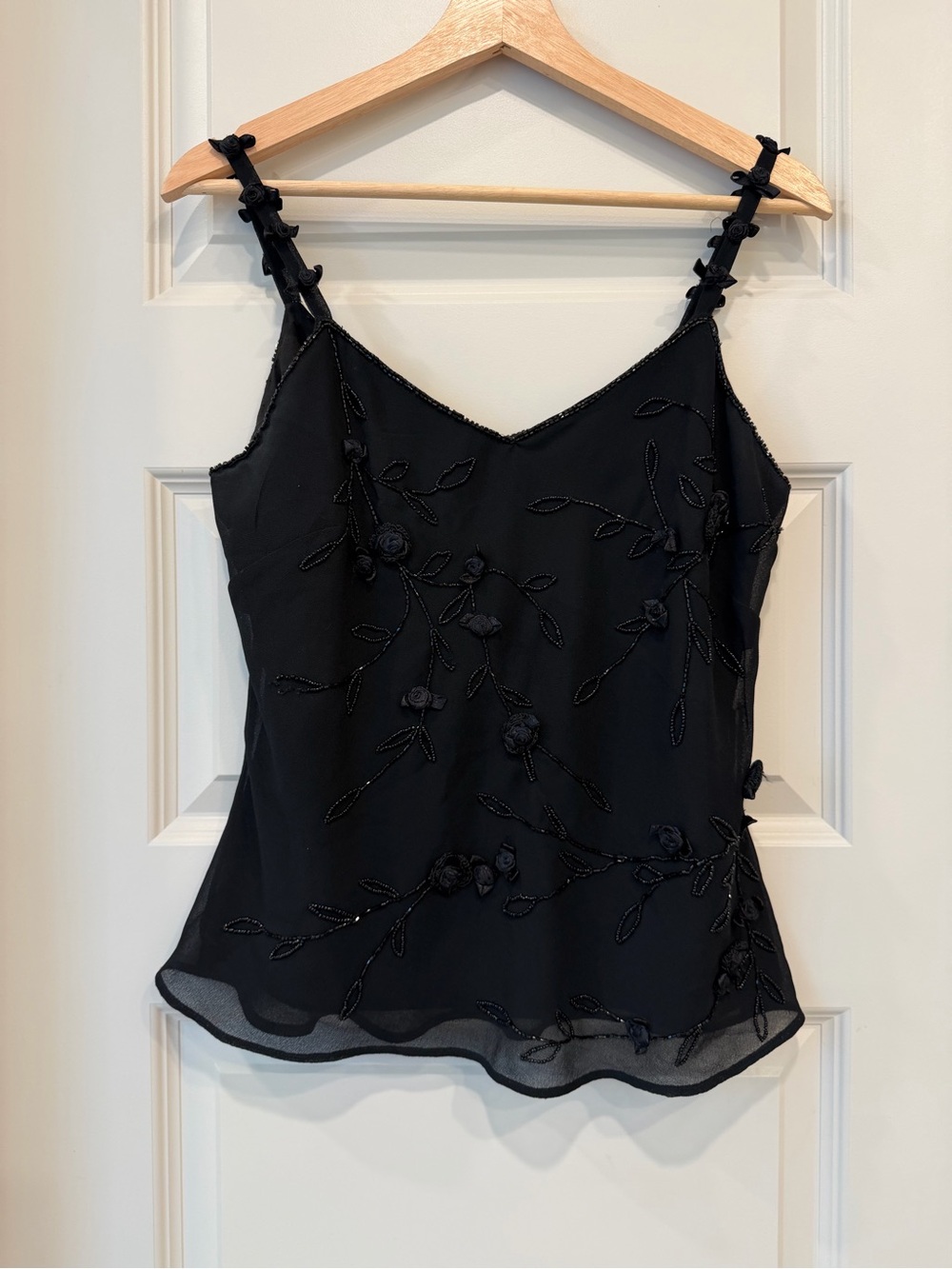 Vintage Black Beaded Floral Camisole Top